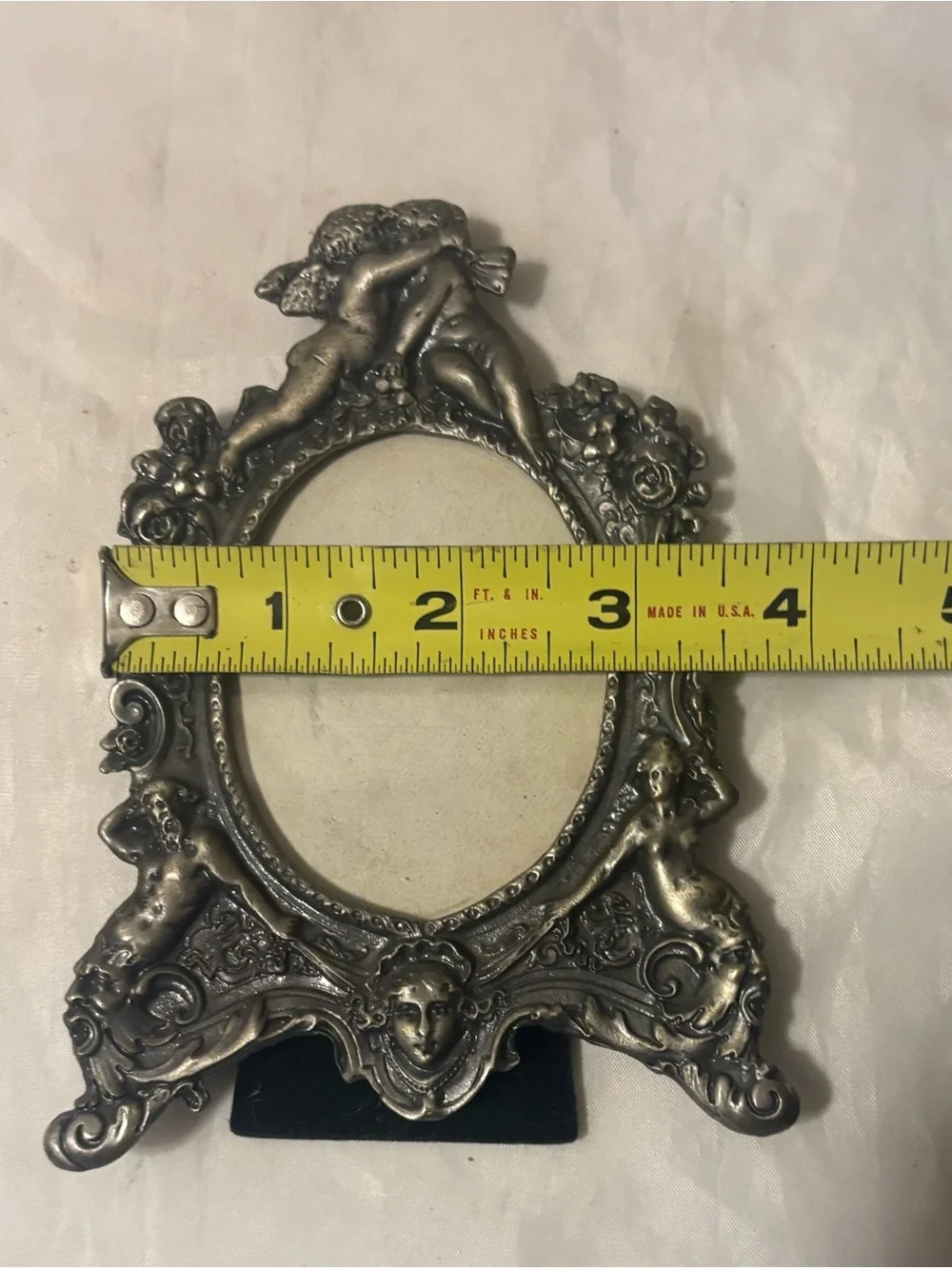 Ornate Rococo Style Ornate Pewter  Cherub Picture Frame - Elegant Home Accent